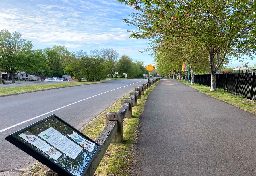 StoryWalk frames surface-mounted along a sidewalk